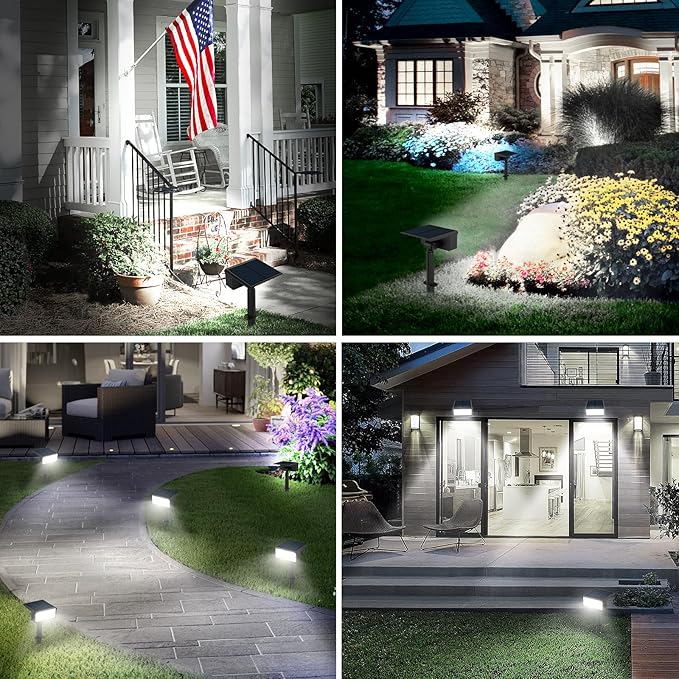 T-SUN Solar Spot Lights Outdoor 4 Pack, 49 LED 2 Lighting Modes, IP65 Waterproof Landscape Spotlights, 2 in 1 Auto On/Off Solar Lights for Yard, Garden, Driveway, Pathway (White)