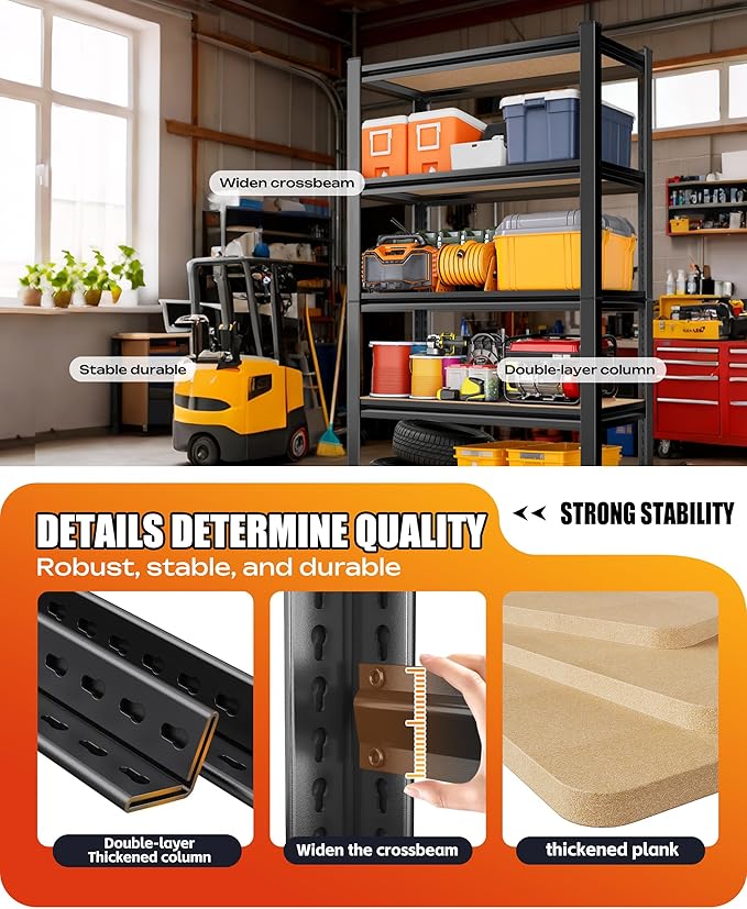AOAORRG Garage Shelving Heavy Duty Storage Shelves, Metal Adjustable Shelving Unit, Utility Garage Organizer Shelf for Basement, Pantry, Kitchen, Warehouse, 33.5" Wx15.7 Dx35.4 H, Black