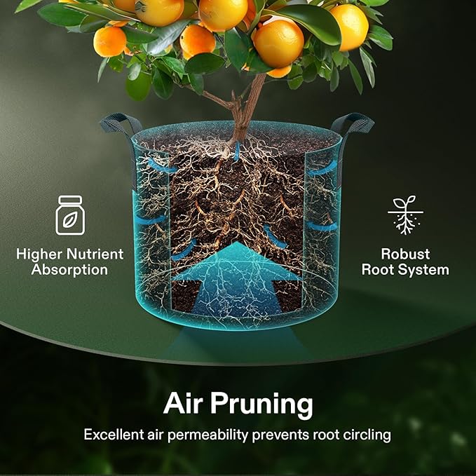 VIVOSUN 5-Pack 30 Gallons Grow Bags, Heavy Duty Thickened Nonwoven Fabric Pots with Handles