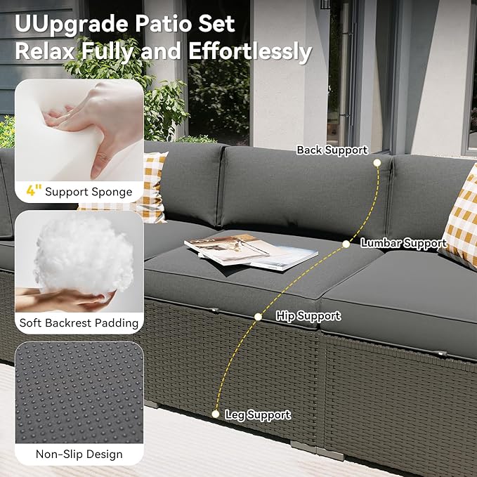 Aoxun Patio Furniture Set with Fire Pit Table, 8 Piece Outdoor Sectional Sofas, Wicker Rattan Outdoor Furniture with Thickened Cushion for Backyard, Garden Dark Grey