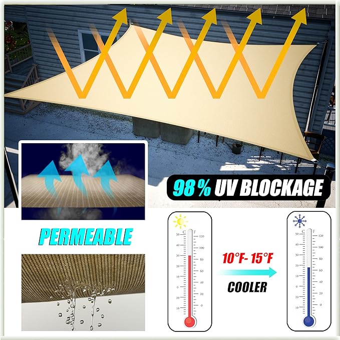 Amgo 10' x 10' x 14' Grey Right Triangle Sun Shade Sail UPF50+ Canopy Awning AGSLT, 95% UV Blockage, Water & Air Permeable, 200GSM Heavy Duty Commercial and Residential (We Make Custom Sizes)