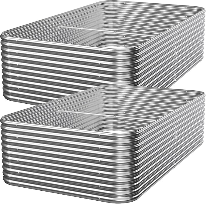2 PCS Tall 6x3x1.5ft Galvanized Raised Garden Bed Outdoor, Metal Garden Bed for Vegetables, Above Ground Garden Box for Flower, Steel Raised Beds for Gardening