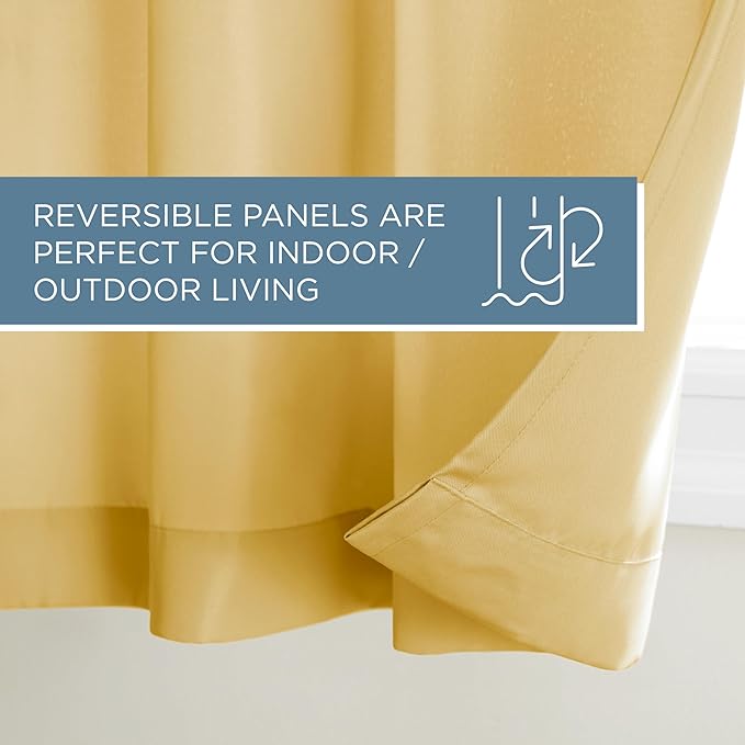 TOWN & COUNTRY BASICS Cabana Solid Heavyweight Indoor Outdoor Curtains, Light Filtering Opacity with Grommet Top, Water Repellent, 2-Pack Set, 54"x108", Sundress Yellow