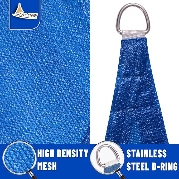 LOVE STORY 10'x10'x14' Right Triangle Sun Shade Sail Canopy UV Block Cover for Outdoor Patio Garden Backyard, Blue