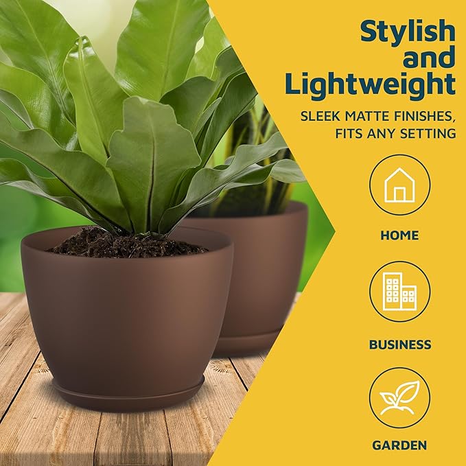 Planter Pots with Drainage Holes - Lightweight, Durable & Space-Saving Pots for Indoor and Outdoor - Versatile Functionality, Simple Modern Design, Set of 20 Plastic Planter Pots - Brown
