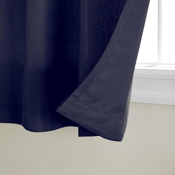 Town & Country Basics Cabana Solid Heavyweight Indoor Outdoor Curtains, Light Filtering Opacity with Grommet Top, Water Repellent, 2-Pack Set, 54"x63", Dark Navy