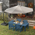 5-Piece Navy Blue Outdoor Dining Set with White 11FT Large Patio Umbrella, 75.2'' HDPE Table & Chairs for 8, Weather-Resistant Furniture with Umbrella Hole for Patio, Lawn, Poolside