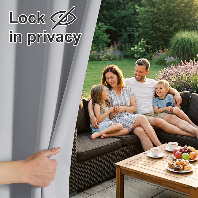 RYB HOME Extra Wide Outdoor Curtains for Patio Waterproof Heavy Duty Thermal Insulated in Summer Full Coverage Privacy for Porch, Cabana & Pergola, W100 x L95, Light Grey, 1 Panel
