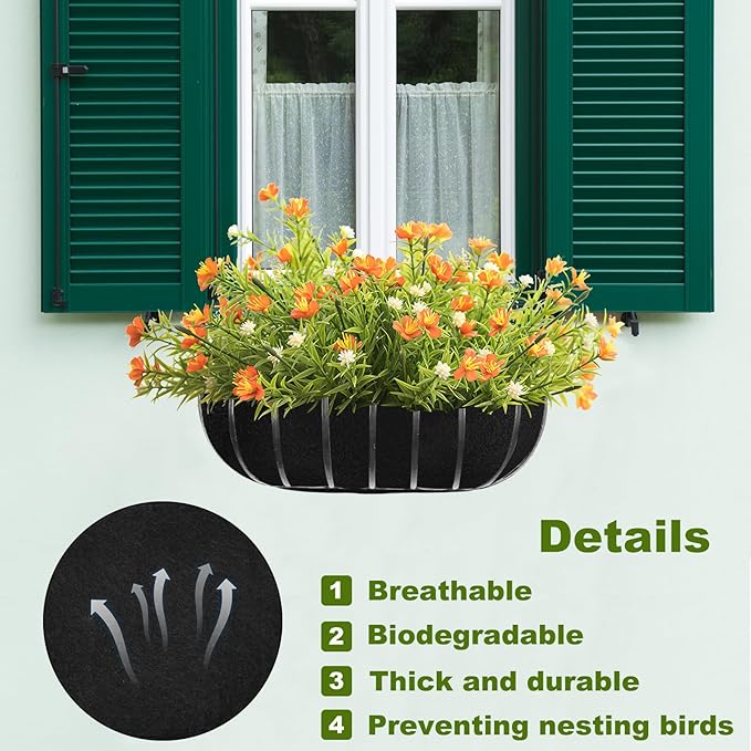 2PCS 30Inch Upgraded Planter Basket Liners Fabric Window Box Liners Felt Trough Planter Black Flower Basket Liner Non-Woven Hanging Plant Liner for Planters Garden Fence - Avoid Bird Nesting