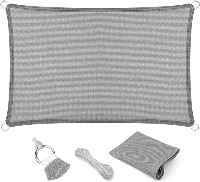 Eden's Decor Straight Flat-Edged Sun Shade Sail Rectangular 4' x 16' Grey UV-Blocking Outdoor Canopy Fabric Cloth Awning for Pergola Patio Garden Backyard Custom Size