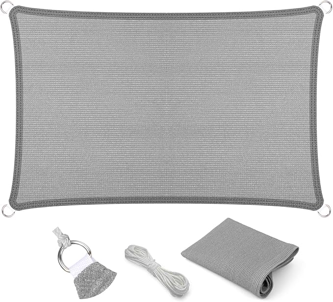 Eden's Decor Straight Flat-Edged Sun Shade Sail Rectangular 5' x 19' Grey UV-Blocking Outdoor Canopy Fabric Cloth Awning for Pergola Patio Garden Backyard Custom Size