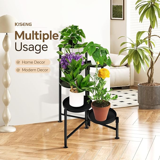 5 Tier Plant Stand Indoor, Metal Corner Plant Shelf Outdoor, Foldable Tall Plant Rack for Mutiple Plants, Flower Pot Holder Display Stand for Living Room Patio Home Decor for Gatdening
