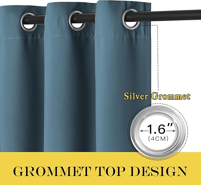 NICETOWN Blackout Curtain Drape for Bedroom - Light Reducing Thermal Insulated Solid Grommet Room Darkening Window Curtain 90 inches Long for Living Room (Smoky Blue, 1 Piece, W66 x L90)
