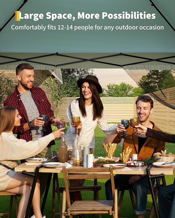 Canopy Tent 13x13 ft, Pop Up Gazebo One-Push Setup with 4 SandBags for Backyard Parties and BBQs, Mosquito Netting & Height Adjustable - Lake Blue