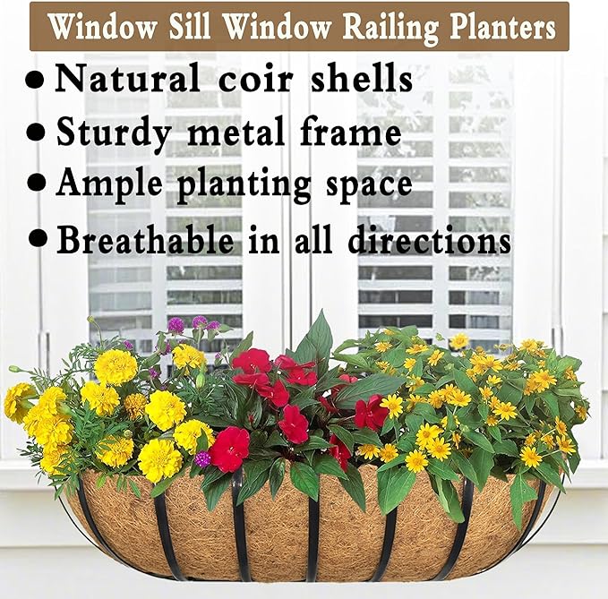 4pack 30-inch Window Sill Window Railing Planters with Cocoa Liner for Outdoor Balconies, Porches, Fences, Patio Railings