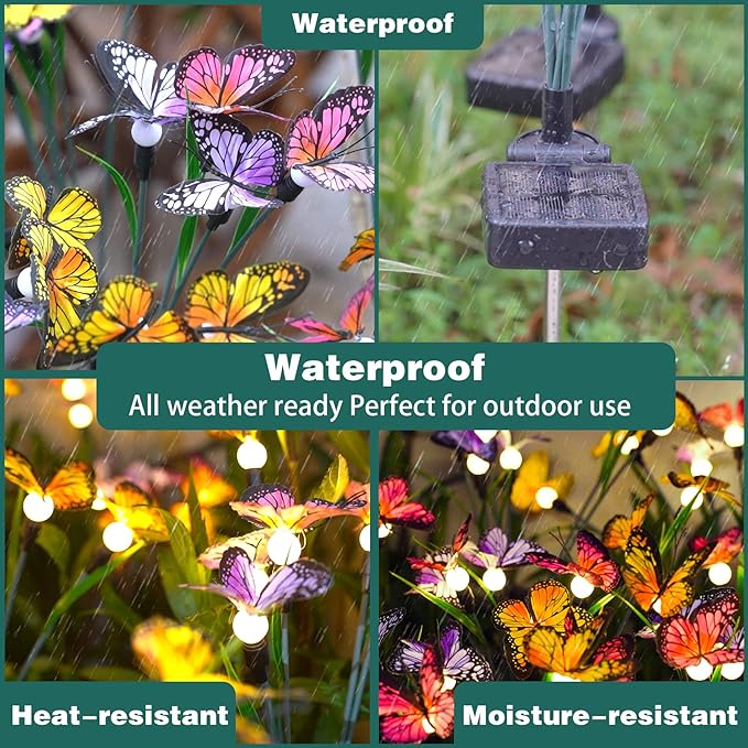 TONULAX Solar Garden Lights - Swaying Butterfly Light, Swaying in The Wind, Solar Outdoor Lights, Yard Patio Pathway Decoration, High Flexibility Iron Wire & Realistic Butterflies (2 Pack)