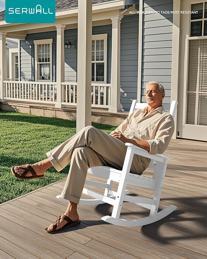 SERWALL Oversized Outdoor Rocking Chair Set of 2, HDPE Rocker for Adults, Patio Rocking Chairs for Porch, White
