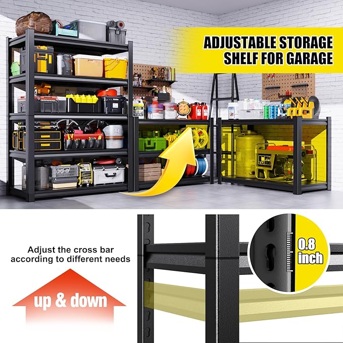 Set of 2 71"H-35"W All Metal Garage Shelving-2050LBS 5 Tier Storage Shelves,Adjustable Heavy Duty Shelving Unit and Storage Large Rack,Utility Steel Shelf For Shop Warehouse Industrial 71"x35"x16"