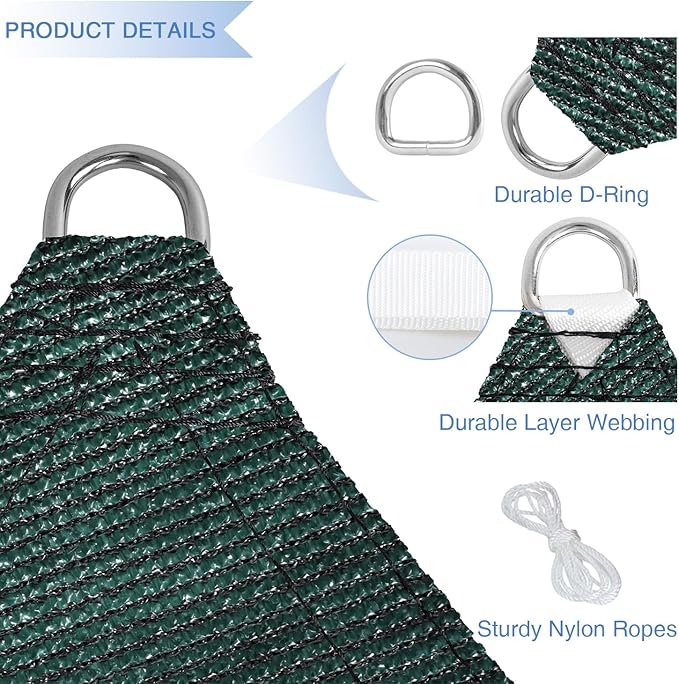 E&K Sunrise 23' x 23' x 23' Sun Shade Sail Triangle Canopy Shade Cover UV Block for Patio Backyard Garden Outdoor (Green)