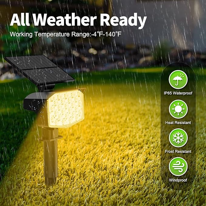 Solar Spot Lights Outdoor, [27 LED/2 Pack] Adjustable Solar Lights Outdoor Waterproof IP65, Solar Powered Landscape Spotlights 3 Lighting Modes for Yard Garden Outside(Warm White)