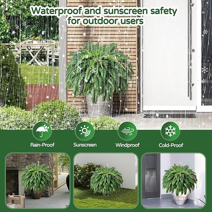 49” Artificial Ferns for Outdoors Planter, 128 Leaves per Fern, Set of 2, Large Lush Fake Boston Ferns Hanging Plants, UV Resistant Faux Greenery for Porch Patio Garden Home Decor Indoor Outdoor