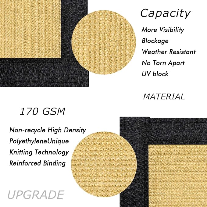 UPGRADE Privacy Fence Screen 6'x47' Sand Outdoor 90% Visibility Blockage 170 GSM Mesh Shade Cover Panels for Backyard,Balcony,Home Decoration with Zip Ties,Customized Avaliable