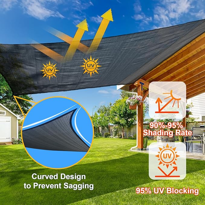 SUNLAX Sun Shade Sail 7' x 13' Dark Grey Rectangle Canopy Sail Shade Cover UV Block Permeable Sunshade Outdoor for Patio Backyard (We Make Custom Size)