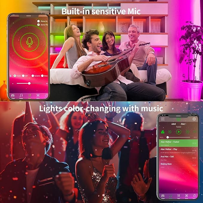 KSIPZE Led Lights for Bedroom 48ft Led Strip Lights with Remote RGB Color Changing Music Sync Bluetooth Smart App Control for Room Bedroom Lighting Flexible Home Décor