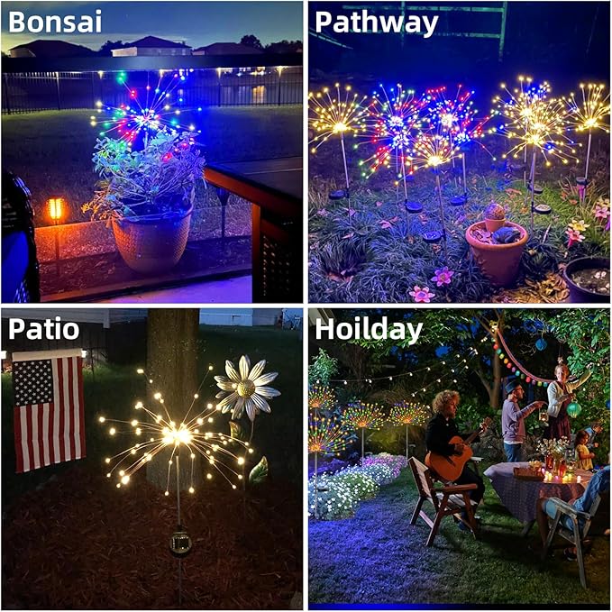 YOTOZU 4 PCS Solar Firework Light, Outdoor Solar Garden Decorative Lights 120 LED Powered 40 Copper Wires String DIY Landscape Light for Walkway Pathway Backyard Decoration Parties Perfect Gifts(Pink)