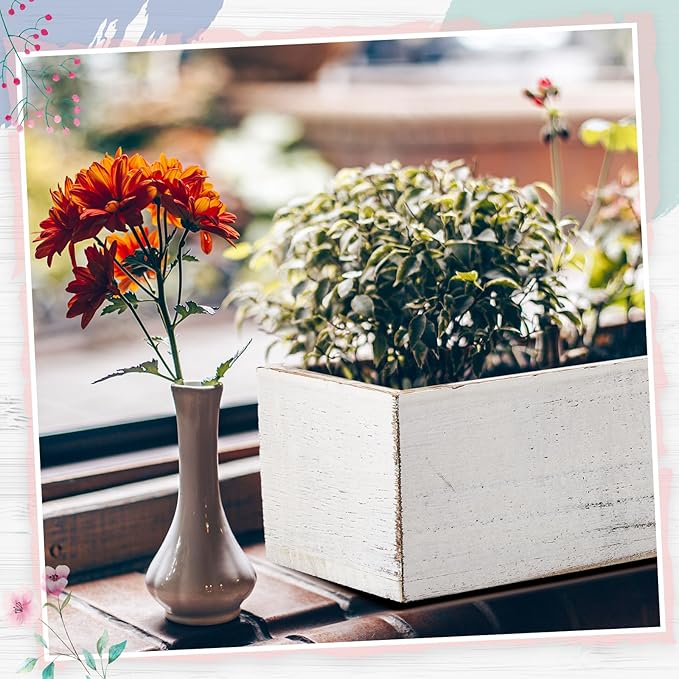 Dandat 2 Set Wood Boxes for Centerpieces 12x4 Inch Rectangle Wooden Planter Box Rustic Wooden Planters with Removable Plastic Liner Floral Foam Blocks for Christmas Wedding Home Garden Decor(White)