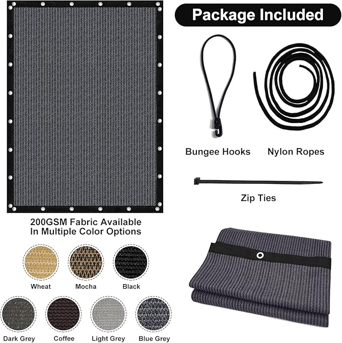 Artpuch 90% Sun Shade Cloth, 10 x 10 FT Pergola Shade Cover Canopy with Grommets, Sun Screen Fabric Tarp for Patio, Outdoor, Garden, Backyard, Dark Grey