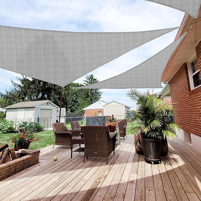 Patio Paradise 17' x 17' x 17' Sun Shade Sail Triangle Canopy Shade Cloth Fabric Sunlight Block Patio Pergola Cover HDPE Deck Awning for Outdoor Backyard Roof Shading, Gray