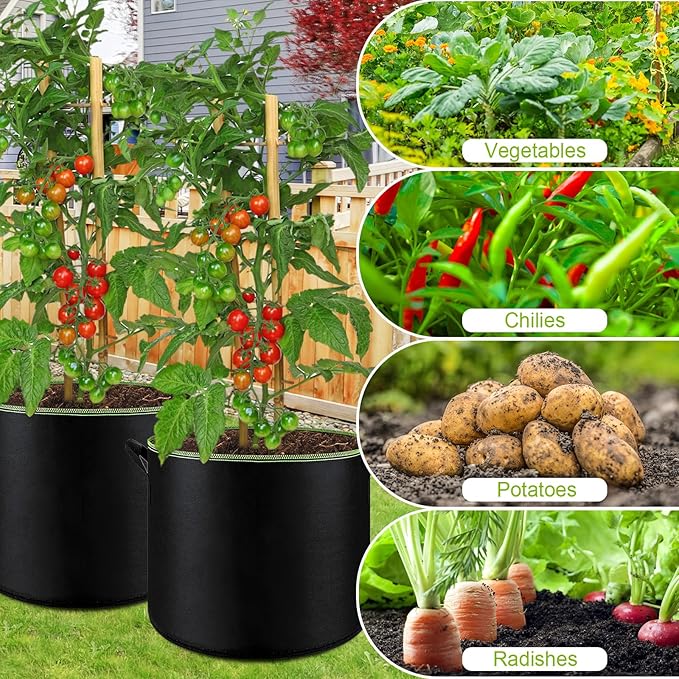 6-Pack 7 Gallon Grow Bags - 300G Heavy Duty Aeration Fabric Pots with Handles,Thickened Nonwoven Planter Bags for Vegetables Flowers Fruits