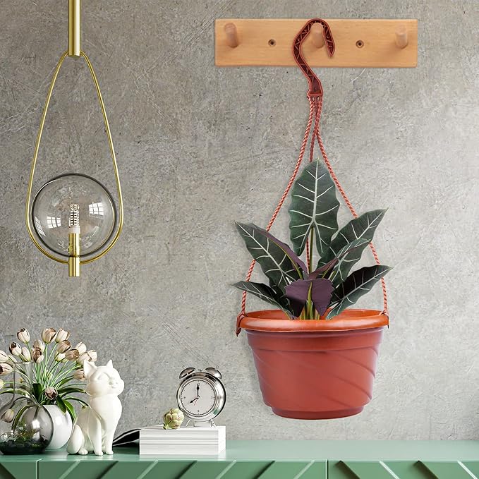 VIDELLY 4 Pieces Plastic Hanging Planters, 5.9 in Dia x 3.54 in H, Flower Plant Basket Pots Chain Holder Garden Decoration for Indoor and Outdoor Use, Red