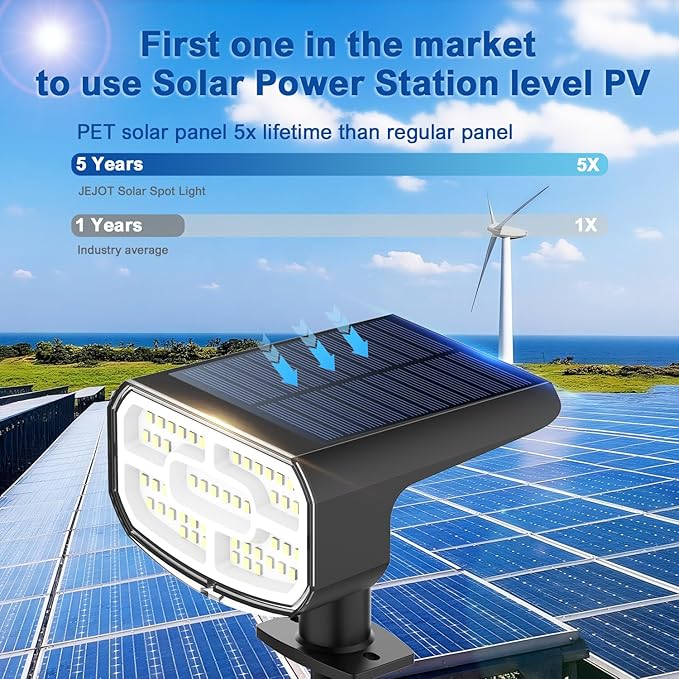 Solar Lights Outdoor Waterproof IP65, Super Bright LED, Cool Light 2 Lighting Modes Selectable, Solar Powered Yard Garden Solar Spot Lights for Outside Landscape Auto On/Off -2 Pack