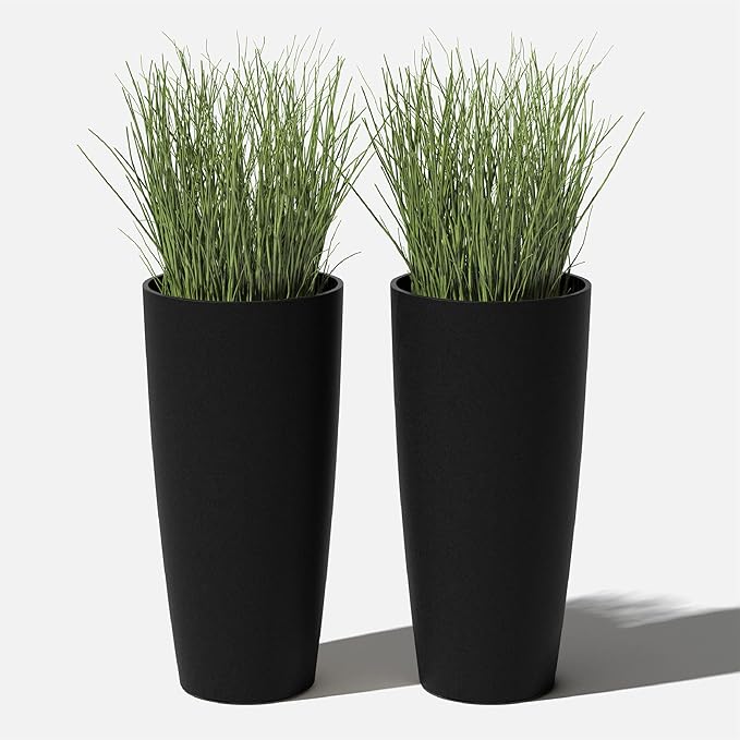 Veradek Mason Series Vega Planter - Round Tall Planter for Indoor or Outdoor Porch/Patio | Made from Plastic-Stone Composite with Drainage Holes | Modern Décor for, Flowers, Interior Plants