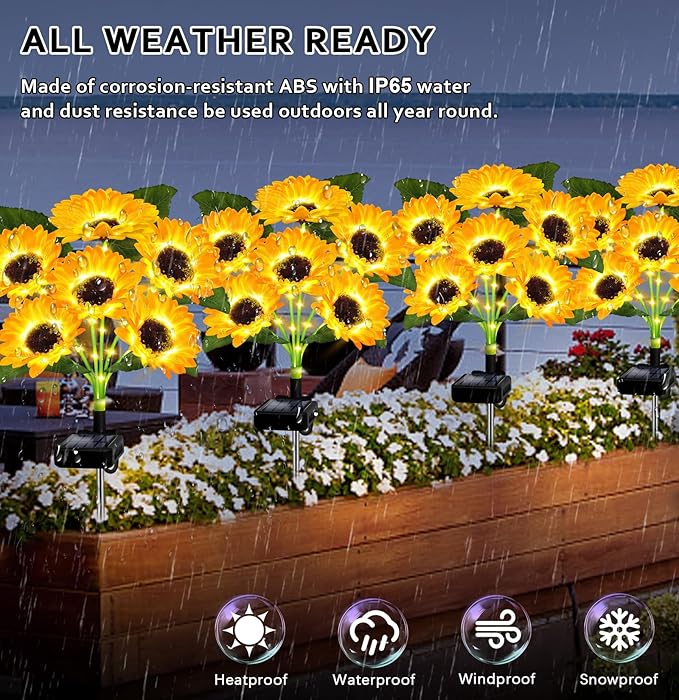 Solar Lights Outdoor Garden Decor,4 Pack with 24 Sunflower Lights,Solar Flowers Lights Waterproof,Birthday Gifts for Mom Women Grandma,Outside Decorative Stakes Light for Landscape Yard Patio Lawn