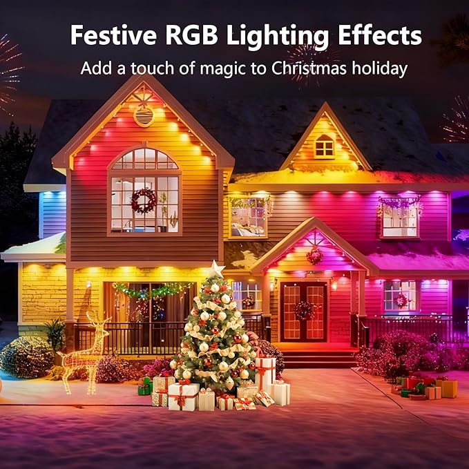 20FT Permanent Outdoor Lights, RGB LED Eaves Lights with IP67 Waterproof, Smart App Remote Control, Music Sync, for Christmas, Party, All Holiday Decorations