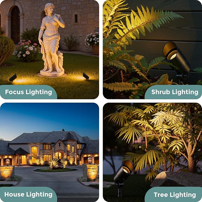 Gardencoin Low Voltage Landscape Spotlight, 12V LED Outdoor Landscape Lighting, Landscape Spot Lights Wired for Garden and Yard, Aluminum Up Lighting Fixture with 5W MR16 Replaceable Bulb (12 Pack)