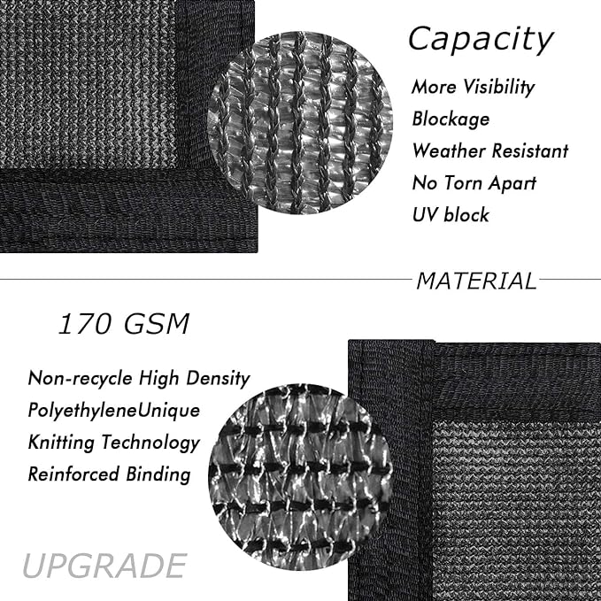 UPGRADE Privacy Fence Screen 6'x2' Black Outdoor 90% Visibility Blockage 170 GSM Mesh Shade Cover Panels for Backyard,Balcony,Home Decoration with Zip Ties,Customized Avaliable