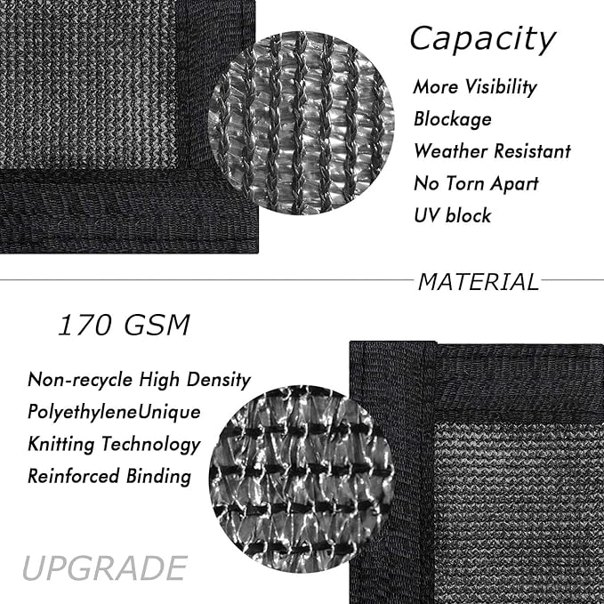 UPGRADE Privacy Fence Screen 4'x56' Black Outdoor 90% Visibility Blockage 170 GSM Mesh Shade Cover Panels for Backyard,Balcony,Home Decoration with Zip Ties,Customized Avaliable