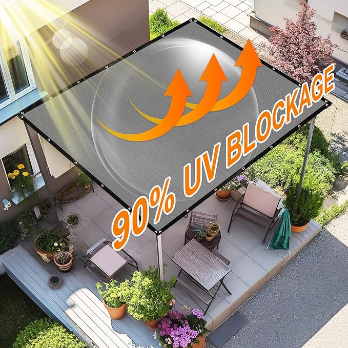 Artpuch 90% Sun Shade Cloth, 3 x 8 FT Pergola Shade Cover Canopy with Grommets, Sun Screen Fabric Tarp for Patio, Outdoor, Garden, Backyard, Blue Grey