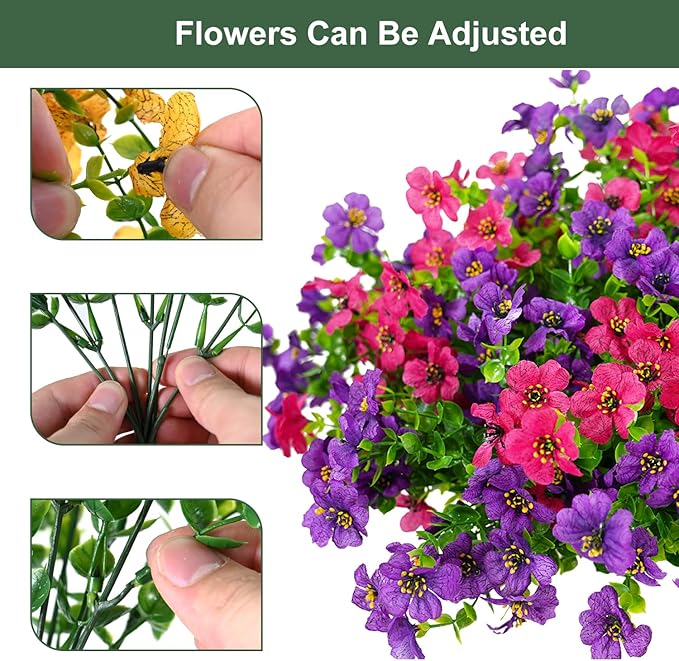 Artificial Flowers for Outdoor, UV Resistant Fake Silk Flowers, Realistic Faux Plants for Outside Indoor Porch Patio Window Box Planter Home Decor (20, Purple)
