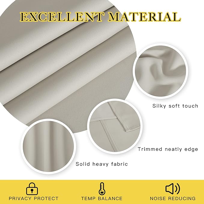 NICETOWN Blackout Natural Curtain for Living Room - Thermal Insulated Solid Grommet Sound Reducing Energy Saving Window Drape for Bedroom/Dining Room, 1 Panel, W52 x L84