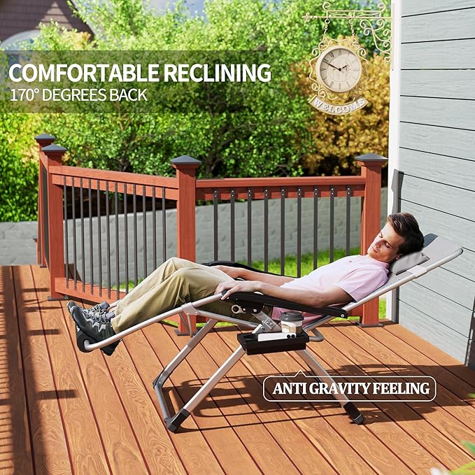 UDPATIO Oversized Zero Gravity Chair Set of 2, 29In XL Patio Reclining Chair with Cushion, Outdoor Folding Recliner with Pillows|Cup Holder|Foot Rest|Padded Headrest, Burgundy, Support 500LB