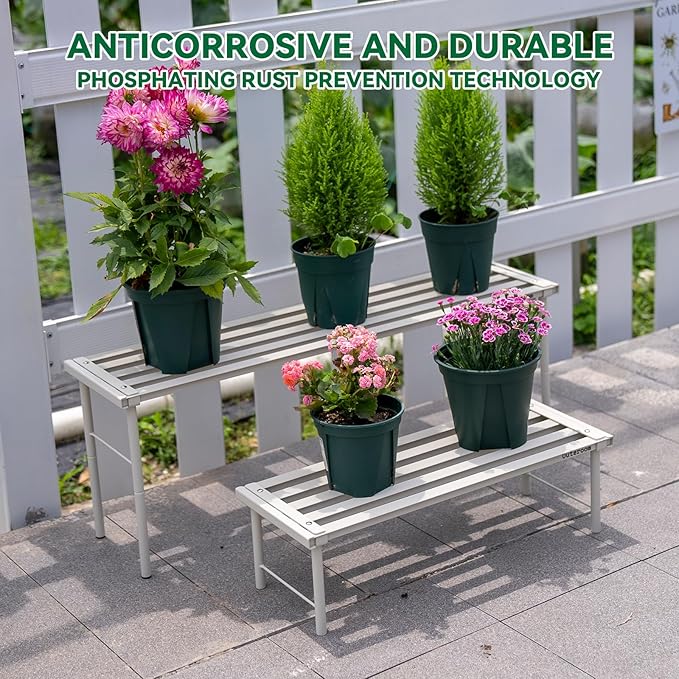 Metal Plant Stand, Rust-proof Aluminum Flower Pot Stand, Heavy Duty Planter Display Shelving for Patio Balcony Garden Living Room Decorative (White, 23.6 Inch)