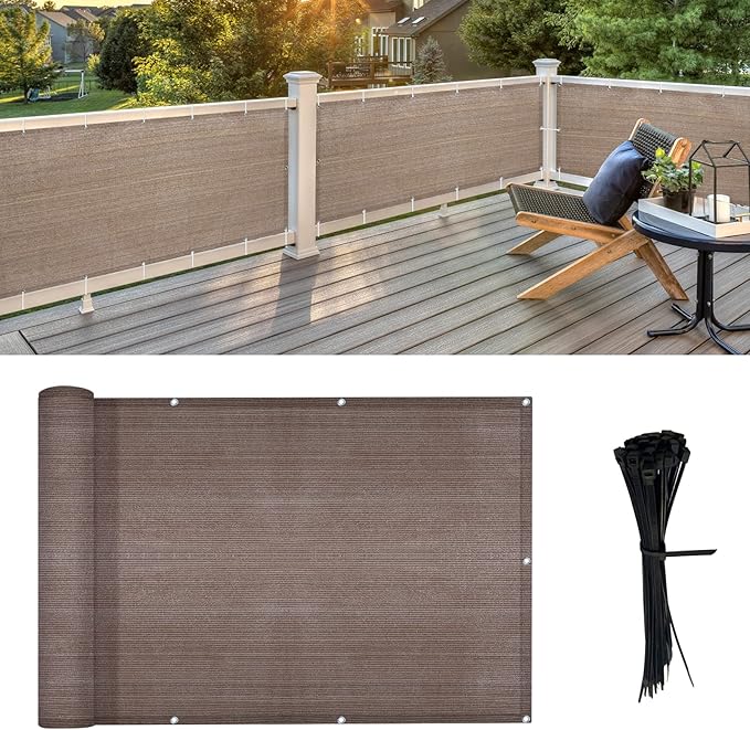 LOVE STORY Balcony Privacy Screen, 3'x4' Deck Shield Screen Fence Cover,UV Protection and Weather-Resistant,3 FT Height for Deck, Patio, Backyard, Outdoor Pool, Porch, Railing, Brown