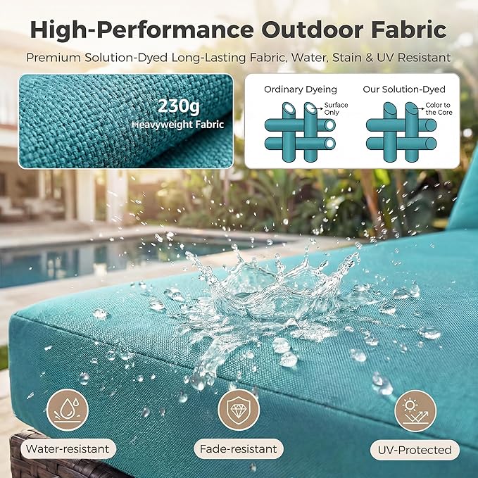 NICESOUL 8 Piece Outside Furniture Set, 29.3'' High Back Deep Seating Wicker Patio Modular Sectionals, Oversized Modern Comfy Conversation Sets for Backyard, Brown Rattan and Teal Cushion