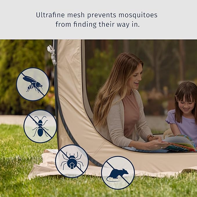 East Oak Screen House Tent Pop-Up, Portable Screen Room Canopy Instant Screen Tent 6 x 6 FT with Carry Bag for Patio, Backyard, Deck & Outdoor Activities, Beige