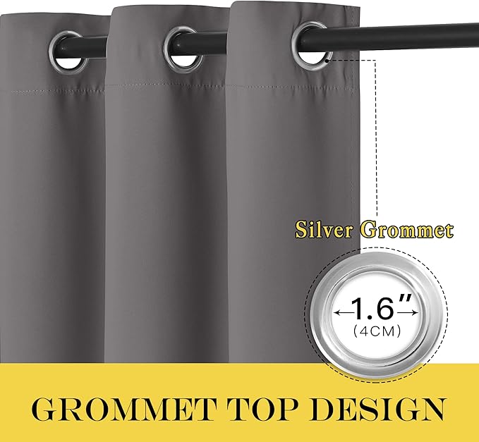 NICETOWN Blackout Bedroom Curtain 63 inch Long - Grommet Room Darkening Thermal Insulated Sound Reducing Solid Vertical Drape for Nursery/Living Room (1 Panel, 46 x 63 Inch, Grey)